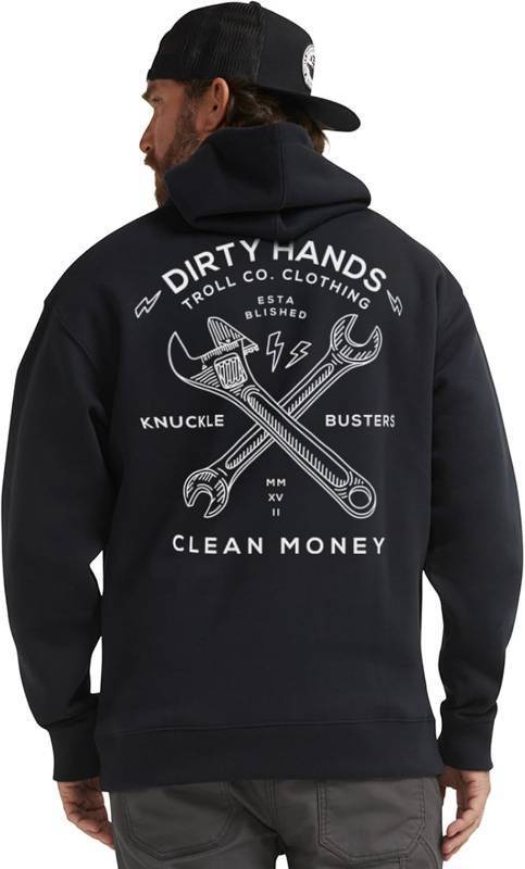 lot 442039 image: TROLL CO. CLOTHING Dirty Hands Clean Money Twisting Wrenches Hoodie - Mens Graphic Workwear Hoodie, Cotton Blend Classic Fit