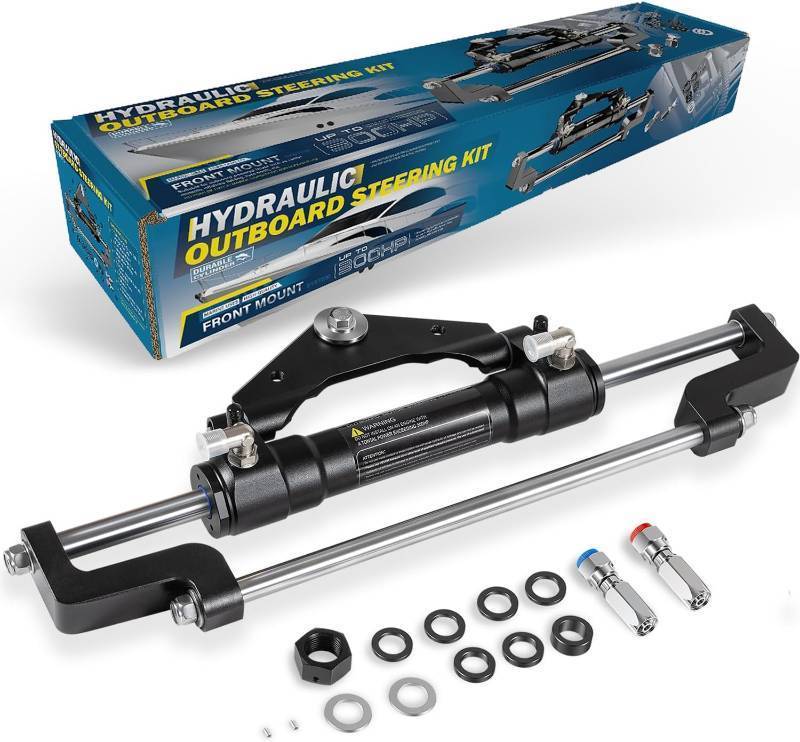lot 231531 image: Retails for $240 HC5345-3 Hydraulic Steering Cylinder for Outboard Boats up to 300HP, Front Mount, Max Pressure 10.3MPa1500PSI, High-Strength Aluminum Alloy, Two-Way Lock Valve, Easy Hose Routing with ORB Fittings