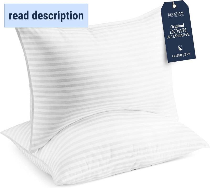 lot 152124 image: Beckham Hotel Collection Bed Pillows StandardQueen Size Set of 2 - Original Soft Down Alternative Pillow for Sleeping - Soft Support for Back, Stomach or Side Sleepers