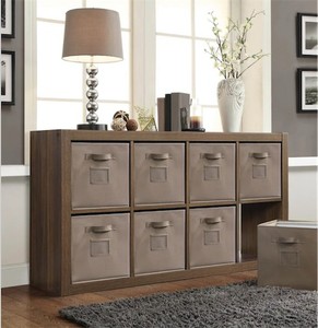 lot 301534 image: Retails for $180 Onin Room Divider with 8 Storage Bins