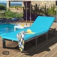 lot 4819 image: Costway Patio Wicker Chaise Lounger with Adjustable Backrest and Cushion  - Retail $180