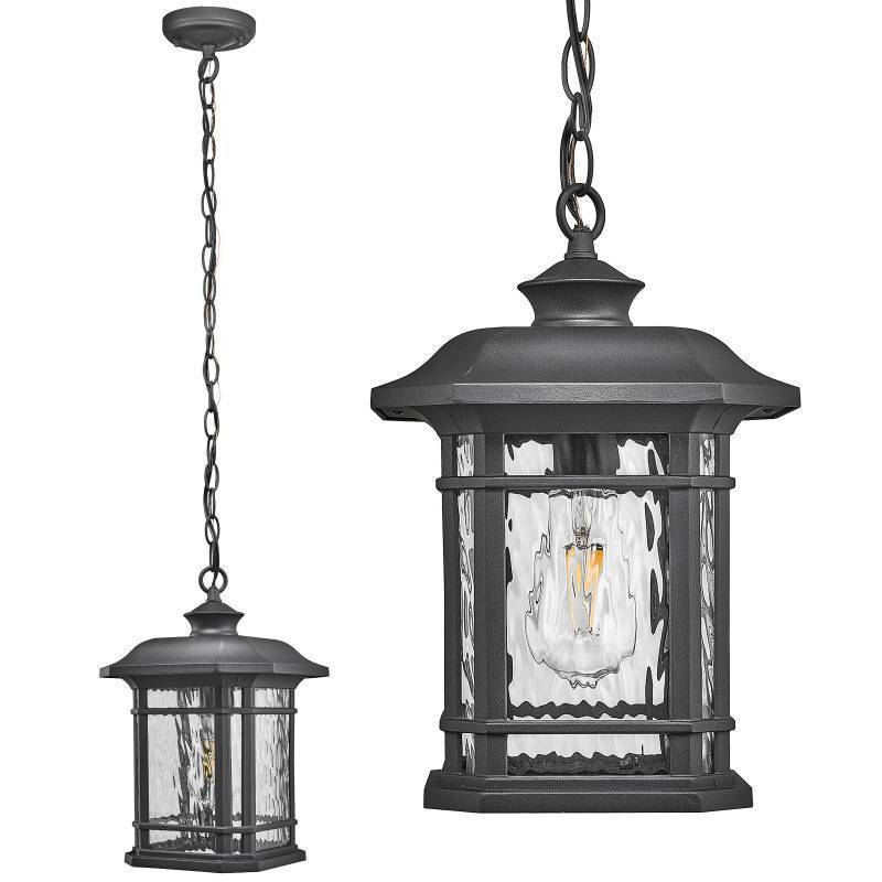 lot 4827 image: Naxttii Outdoor Pendant Light Fixture Hanging Porch Light with Adjustable Chain Aluminum Frame with Tempered Water Ripple Glass Hanging Lantern for Front Door Porch Garden and Backyard - Retail $102