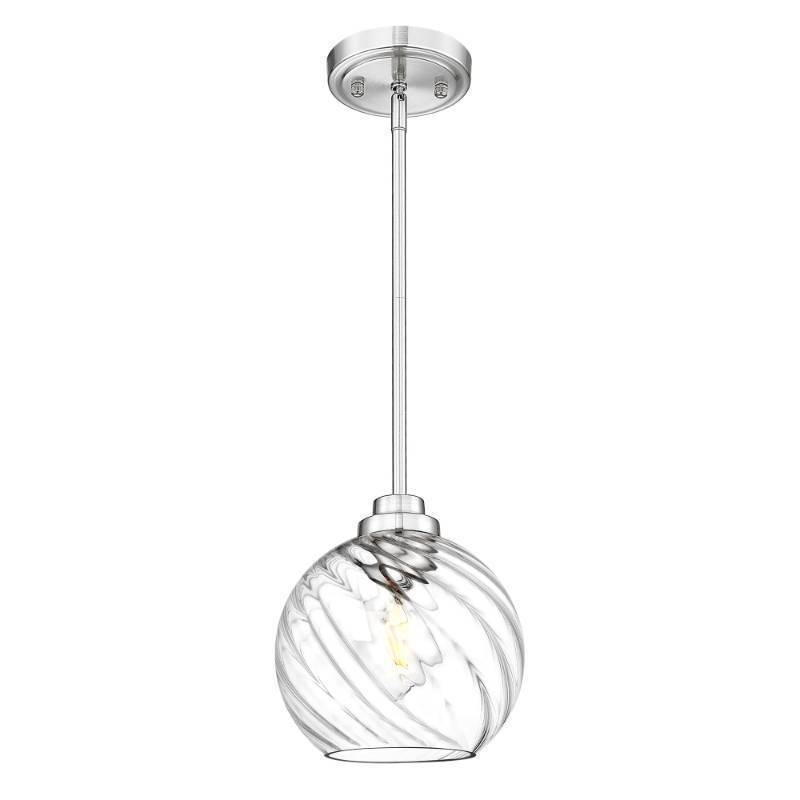 lot 4829 image: JAZAVA 8 Inch Modern Farmhouse Pendant for Kitchen Island, Adjustable Height Hanging Fixture with Ribbed Glass, Brushed Nickel, Dining Room Entryway - PL101SBN-L - Retail $60