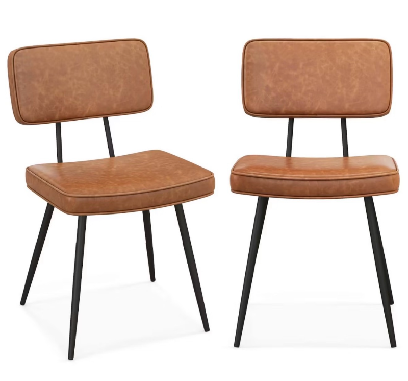lot 4834 image: Costway Dining Chairs Set of 2 with PU Leather Cover Filled Sponge Waterfall Seats Brown - Retail $125