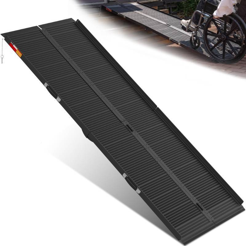 lot 4836 image: VNN Portable Wheelchair Ramp 8FT, Black Seamless Non-Slip Aluminum Ramps for Wheelchairs for Home, Handicap Wheelchair Ramps for Home Steps, Aluminum Loading Dock Plates - Retail $400