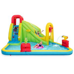 OLAKIDS Inflatable Water Slide, 7 in 1 Bounce House with 2 Slides, Climbing Wall, Splash Pool, Basketball Rim, 2 Water Guns, Outdoor Water Park Inflatable Obstacle Course for Backyard - Retail: $270
