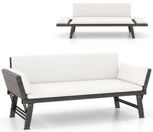Outdoor Sofa Bench with White Cushions and Gray Frame - Retail: $260