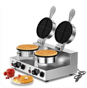 lot 4872 image: Culistra Commercial Waffle Maker, Dual-Head, Dual Zone Temp Setting, 2600W Stainless Steel Waffle Baker Machine, 120 - 570 F, Retail $398