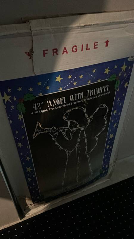 lot 40458 image: 42-Inch Angel with Trumpet Lighted Wire Sculpture