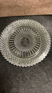 lot 6953 image: Decorative Glass 8 Saucer with Sunflower and Coin Center Design
