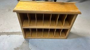 lot 7028 image: Wood Storage Cabinet with 14 Divided Compartments Two Shelves