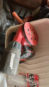 lot 7043 image: Bosch Random Orbital Sander Red Palm Sander with Dust Collection Bag