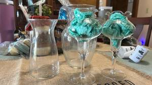 lot 7089 image: Glass Pitcher and Vase Set 3 Pieces