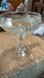 lot 7090 image: Cut Glass Pedestal Bowl with Geometric Pattern