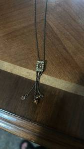 lot 60062 image: Bolo Tie with Rectangular Crystal Stone Pendant