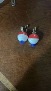lot 60067 image: Pair of Red White Blue Bobber Fishing Lure Earrings