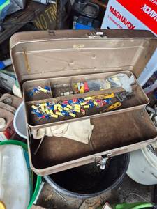 lot 32 image: Tool Box with Electrical Connectors and Hand Tools