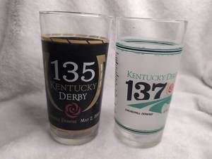 lot 3604 image: Kentucky Derby Commemorative Glasses 135 137 Churchill Downs Lot of 2