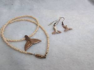 lot 4000 image: Whale Themed Stone Earrings  Necklace Set