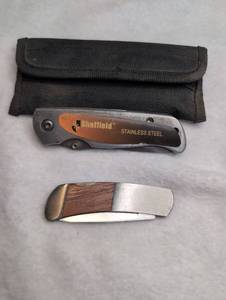 lot 4507 image: Sheffield Stainless Steel 2-Piece Folding Knife Set with Pouch