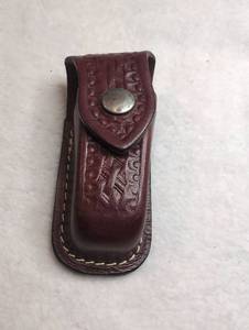 lot 4518 image: Tooled Leather Folding Knife Sheath with Snap Closure