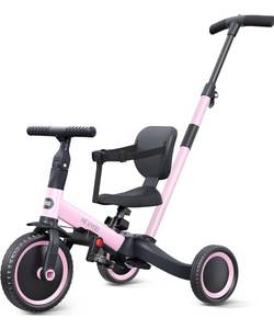 lot 6274 image: newyoo Toddler Tricycle,Toddler Bike,Birthday Gifts and Toys for 1-3 Year Old Boys and Girls, Trike with Push Handle, Backrest and Safety Belt, Balance Bike, TR007, Pink