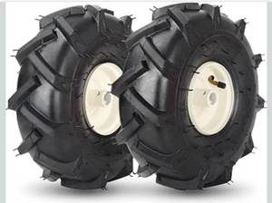 lot 6284 image: 11x4.00-4 Tiller Tire and Wheel, 34 Axle Size, 3-18 Centered Hub, Compatible with Craftsman & Troy-Bilt Tiller Replacement