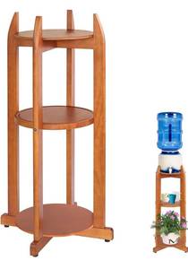 lot 6287 image: Natural Solid Wood Water Dispenser Stand (32.8Hight-11.2Wide) Ceramic Water Dispenser Floor Stand, 5 Gallon Water Jug Stand with 3 Round Shelfs Included for 1-5 Gallon Water BottlesCrocksWater Jug