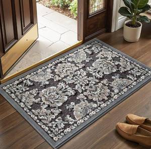 lot 6288 image: Color&Geometry Indoor Door Mat with Non Slip Latex Backed Soft, Thin Front Door Mat, Dirt Resist, Low Profile Easy Clean Entry Mats for Entryway, Hallway, Floral Serenity