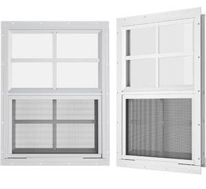 lot 6289 image: 2 Pack Shed Windows 13.5 W x 19.5 H Flush Mount, White Household Windows for Playhouses, Barns, Chicken Coop