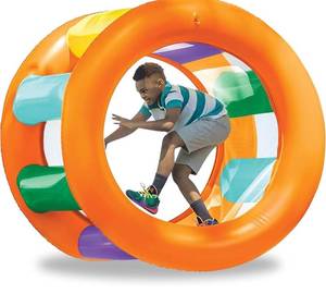 lot 6291 image: HearthSong Roll with It 2.0 Giant Inflatable Rainbow Land Roller with Mesh Interior for Active Outdoor Play, 67 Outer Diam. x 45 Inner Diam., Holds up to 300 lbs.