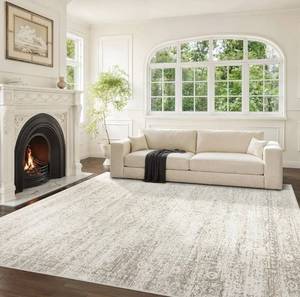 lot 6296 image: Washable Rugs 8x10 Area Rugs for Living Room,Ultra Soft Faux Wool Retro Rugs for Bedroom,Dining Room,Non Slip&Non-Shedding Low Pile Vintage Print Rug Indoor Large Carpets for Home Office Decor
