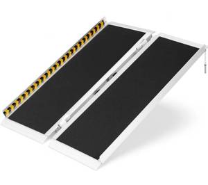 lot 6297 image: MAXIVMAN 3FT (36) Portable Folding Aluminum Wheelchair Ramp with Handle, 600 lbs Threshold Ramp, Non-Slip Grit, Raised Sides & Rubber-Pad Head for Doorways, Steps & Curbs
