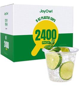 lot 6311 image: 2400 Pack 9 OZ Clear Plastic Cups, Disposable Crystal Punch Cup, PET Plastic Party Cups for Iced Beverages, Juice and Cold Drinks
