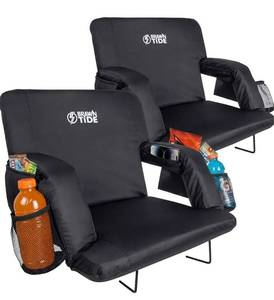 lot 6321 image: Stadium Seat for Bleachers with Back Support - Wide Padded Reclining Bleacher Seat, Portable Folding Stadium Chair with Armrests, Hooks, Straps, Cup Holders & Pockets (Black, 21, 2 Pack)