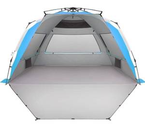 lot 6327 image: (560)XX-Large Beach Tent Sun Shelter for 5-6 Person Portable Sun Shade Instant Pop Up Tent for Beach with Carrying Bag, Stakes, 6 Sand Pockets, Anti UV for Fishing Hiking Camping Blue