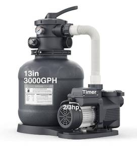 lot 6329 image: 13in Sand Filter Pump for Above Ground Pool with Timer, 23 HP 3000 GPH Pool Pumps Above Ground for Pools up to 13,000 Gallons, Pool Sand Filter with 6-Way Valve, Efficient Filtration
