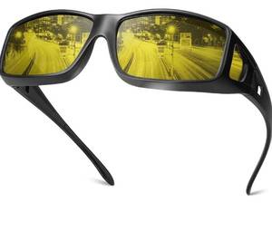 lot 6337 image: Night Vision Driving Glasses Fit Over Eyeglasses for Men Women, Anti-Glare Polarized Nighttime Glasses Yellow Lens
