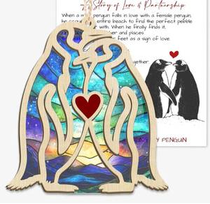 lot 6352 image: TEEZWONDER Anniversary Couple Gifts - Penguin Suncatcher Ornaments 2026 Tree Decorations with Card - Perfect for Him, Her, Husband, Wife, Birthday, Wedding, Engagement 2 Pack