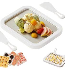 lot 6360 image: Rolled Ice Cream Maker Kit for Home, Stainless Steel Instant Freeze Plate with 2 Scrapers & Tray, DIY Ice Cream Roll Pan, Fun Ice Cream Maker for Kids, Family, Parties and Summer Desserts (White)