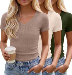 lot 6388 image: LessonZoo 3 Pack Girls T Shirts 11-12 Years Tween Summer V Neck Cute Fitted Tops Fashion Trendy Basic Tees for Kids