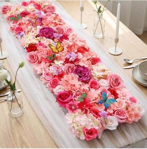 lot 6408 image: 40 x 14 Inch Artificial Flower Floral Tea Party Table Runner Spring Pink Floral Wonderland Party Decoration Pink Flower Table Centerpiece Afternoon Tea Decor for Spring Bridal Wedding Birthday