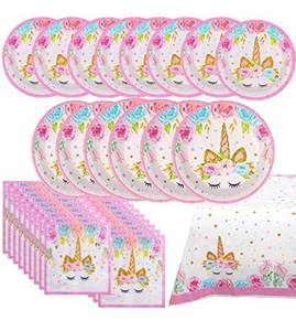 lot 6411 image: Shelling Home Birthday Party Supplies Including Plates Napkins Tablecover for Birthday Party Serve 16 Guests 2 Packs