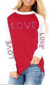 lot 6423 image: Shirts for Women Love Letter Print T Shirt Funny Sequin XOXO Graphic Long Sleeve Causal Tee Tops Medium