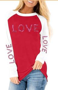 lot 6429 image: Shirts for Women Love Letter Print T Shirt Funny Sequin XOXO Graphic Long Sleeve Causal Tee Tops Large