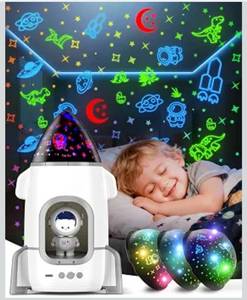 lot 6457 image: Rocket Night Light Projector for Kids Boys Toddlers Sensory Toys with Music&ampFilms,Nightlight Lamp Astronaut Ceiling Star Projector 360°