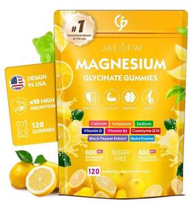 lot 6472 image: Magnesium Glycinate Gummies 1000mg High Absorption Magnesium Complex with CoQ10, Vitamin D3 &amp B6 Sugar Free Magnesium Gummies for zzZ, Focus &amp Relaxation, for Women, Men &amp Kids Lemon