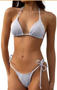 lot 6516 image: RINABE Womens Bikini Triangle Swimsuit Thong Bathing Suit String  Sparkly Bikini Tie Shimmer Bathing Suit Halter Two Piece Swimsuit Sexy Swimwear Sparkle Bikini Sets Glitter Swimming Suit Blue Large