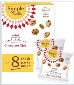 lot 6523 image: Simple Mills Almond Flour Mini Chocolate Chip Cookie Snack Packs, Healthy Snacks for Kids, Individual Packs, Gluten Free, 8ct (Pack of 4)