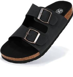 lot 6524 image: YZ Womens Cork Footbed Sandals Open Toe Slippers Adjustable Buckle Flat Sandals  Comfort Slip-On Shoes Print 7